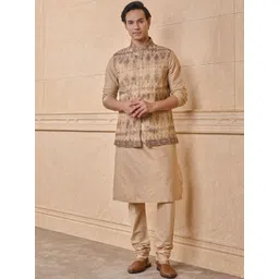 Tasva Men Mandarin Collar Straight Kurta with Churidar With Nehru jacket-picture-24