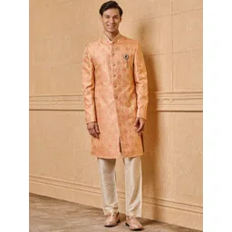 Tasva Men Zardozi Embroidered Mandarin Collar Neck Indo Western Set-picture-14