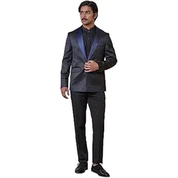 tasva Navy Classic Jacquard Dinner Jacket-picture-15