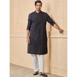 Tasva Striped Mandarin Collar Straight Kurta with Churidar-picture-30