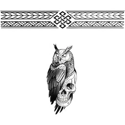 Tatmods Modern Men Round Hand Band With Owl Skull Black Waterproof Temporary Tattoo For Girl Boys Pack of 2-picture-36