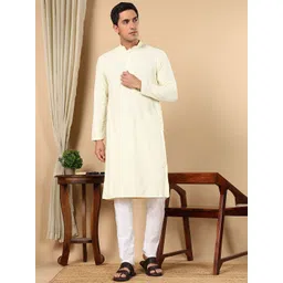 TATTVA Embroidered Mandarin Collar Straight Thread Work Pure Cotton Kurta With Pyjamas-picture-31