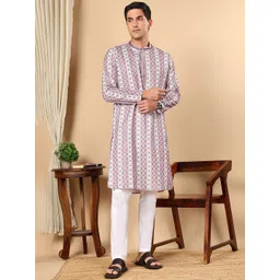 TATTVA Geometric Printed Mandarin Collar Kantha Work Sequinned Straight Kurta-picture-10