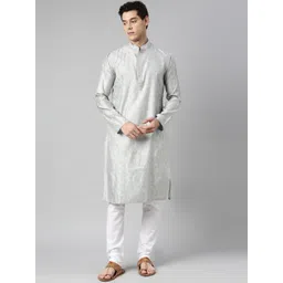 TATTVA Men Blue & Silver Floral Kurta-picture-11