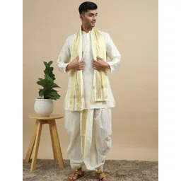 TATTVA Men Cream Embroidered Art Silk Regular Thread Work Kurta Set With Dupatta-picture-14
