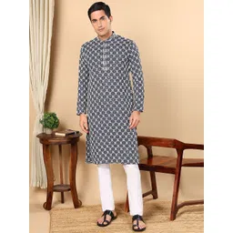 TATTVA Men Embroidered Regular Thread Work Pure Cotton Kurta with Pyjamas-picture-23