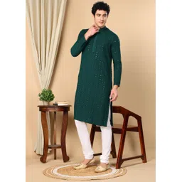 TATTVA Men Embroidered Thread Work Pastels Kurta-image-10
