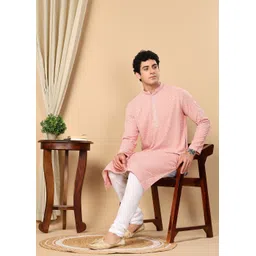 TATTVA Men Embroidered Thread Work Pastels Kurta-picture-30