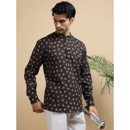 TATTVA Men Floral Printed Indie Prints Khadi Kurta-picture-41