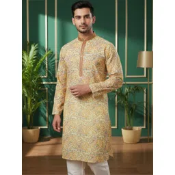 TATTVA Men Floral Thread Work Floral Jacquard Kurta-picture-34