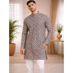 TATTVA Men Floral Thread Work Kurta-image-30