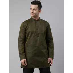 TATTVA Men Green Woven Design Kurta-image-4