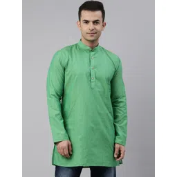 TATTVA Men Green Yoke Design Patchwork Kurta-image-5
