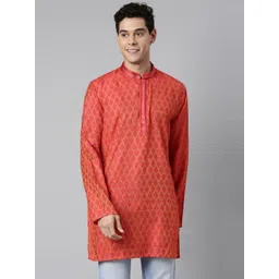 TATTVA Men Red Geometric Chikankari Kurta-picture-28