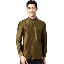 tattva Men Regular Fit Solid Mandarin Collar Festive Shirt-picture-11