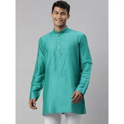 TATTVA Men Sea Green Solid Cotton Kurta-picture-12