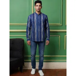 TATTVA Men Striped Block Print Kurta-image-43