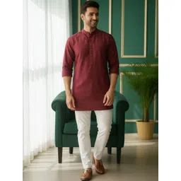 TATTVA Men Thread Work Pastels Kurta-picture-34
