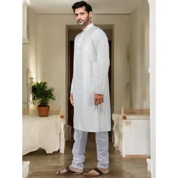TATTVA Men White Pure Cotton Straight Kurta with Pyjamas image 4