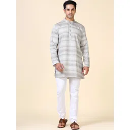 TATTVA Striped Mandarin Collar Straight Short Kurta-picture-17