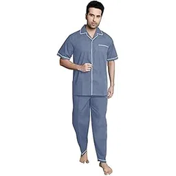 tatwam 100% Cotton Mens Half Sleeve POPLIN Nightsuit with Fully Branded Elastic Pajama and TOP-picture-47