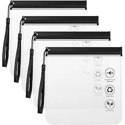 tatxmalv Pack of 4 Transparent Toiletry Bag, 20 x 20 cm Liquid Bag Bag, 1 Litre Aeroplane Travel Accessories Toiletry Bag, Waterproof Toiletry Bag, Cosmetic Bag, Hand Luggage with Handle, black, Clear-picture-28