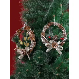 TAYHAA 2 Pcs Brown Textured Timeless Holiday Charm Wreath Christmas Decor-picture-16