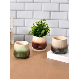 TAYHAA Beige & Green 3 Pieces Ombre Textured Ceramic Planters-picture-41
