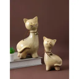 Tayhaa Beige ceramic Pair of Cute Cats with Bell on Neck-picture-20