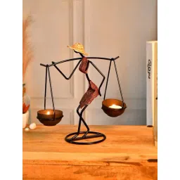 Tayhaa Black & Golden Iron Metal Burgundy Libra Candle Holder-picture-13