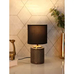 TAYHAA Black and GoldToned Textured Ceramic Contemporary Cylindrical Shaped Table Lamp-picture-17