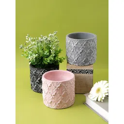 TAYHAA Black & Pink 3 Pieces Leaf Textured Ceramic Indoor Planter-picture-13