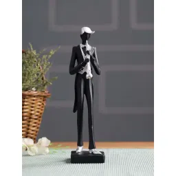 Tayhaa Black & Silver Resin Playing Trumpet Musician Statue-image-35