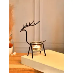 Tayhaa Black & Transparent Metal Reindeer Tealight Candle Holder-picture-47