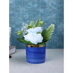 TAYHAA Blue 1 Pieces Rose Artificial Plant With Pot-picture-29