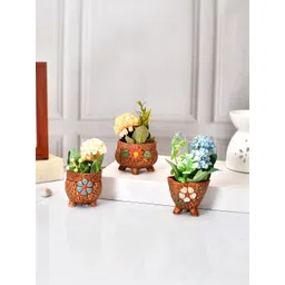 TAYHAA Brown 3 Pieces Textured Ceramic Planters-picture-34