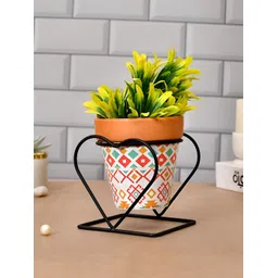 TAYHAA Brown & Off White Geometric Designed Ceramic Planter With Stand-picture-25