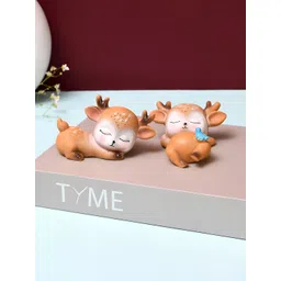 TAYHAA Brown And White Set of 2 Playful Deer Figurine Showpiece-image-9