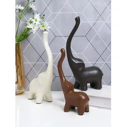 TAYHAA Cream & Brown 3 Pieces Elephant Ceramic Showpieces-picture-37