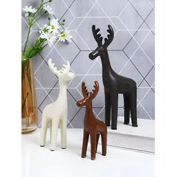 TAYHAA Cream-Coloured & Brown 3 Pieces Reindeer Ceramic Showpieces-picture-21