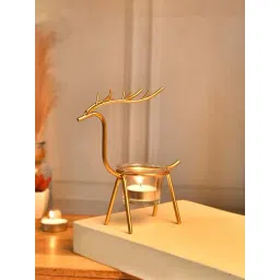 Tayhaa Golden & Transparent Metal Reindeer Tealight Candle Holder-picture-35