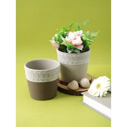 TAYHAA Grey & Brown 2 Pieces Dual Shade Ceramic Planters-picture-20