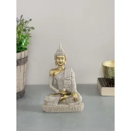 Tayhaa Grey & Gold Stone Dust Meditating Buddha Statue - Set of 1-picture-37