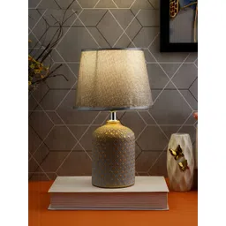 TAYHAA Grey & Gold-Toned Textured Ceramic Contemporary Frusturical Shaped Table Lamp-picture-12
