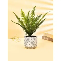 Tayhaa Grey & Green Ceramic Diamon Patterned Pot With Artificial Plant-picture-48