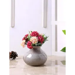 Tayhaa Grey Ceramic Crackling Metallic Flower Vase - Set of 1-picture-20