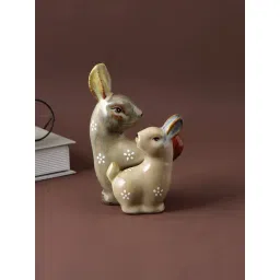 Tayhaa Multicolor Ceramic Cute Rabbit Set Showpiece-picture-13