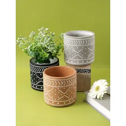 Tayhaa Multicolor Ceramic Engraved Peach Planter - Set of 3-picture-20