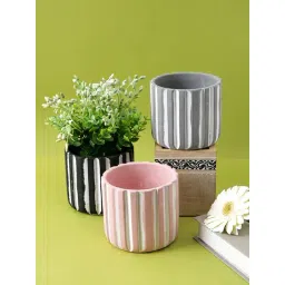 Tayhaa Multicolor Ceramic Fluted Pattern Planter - Set of 3-picture-16
