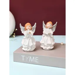 TAYHAA Silver-Toned And White Set of 2 Angels Figurine Showpiece-image-12